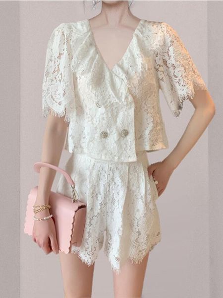 two piece dress zawfl - two piece retro fashion short sleeve women's lace, v-neck shirt + high waist 2021 wide leg shorts, White
two piece dress zawfl - two piece retro fashion short sleeve women's lace, v-neck shirt + high waist 2021 wide leg shorts, White