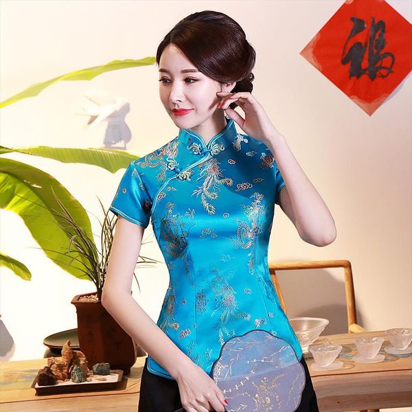 dragon phoenix chinese national casual women shirt summer short sleeve traditional mandarin collar clothing, White
dragon phoenix chinese national casual women shirt summer short sleeve traditional mandarin collar clothing, White