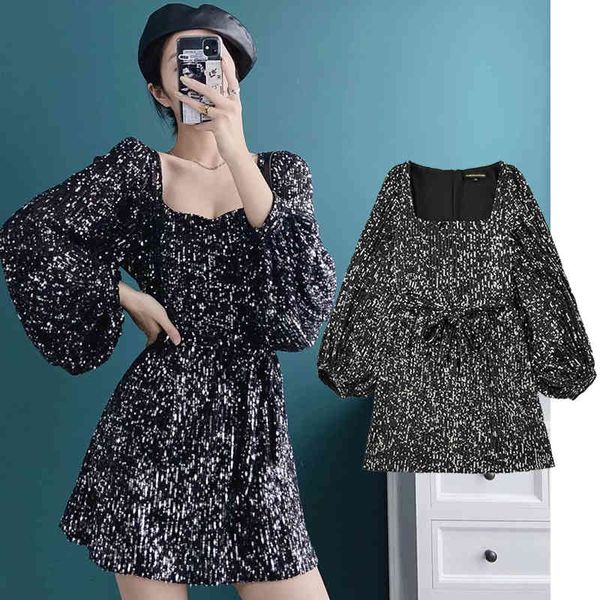 casual dresses summer fashion black color sequins mini dress long sleeve women slim waist chic party es pbk2, Black;gray
casual dresses summer fashion black color sequins mini dress long sleeve women slim waist chic party es pbk2, Black;gray