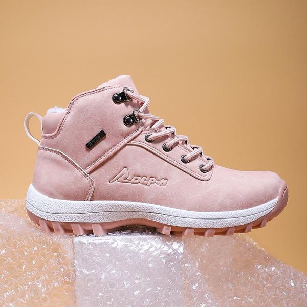 boots winter women warm fur plush sneakers ankle snow lace-up ladies shoes, Black