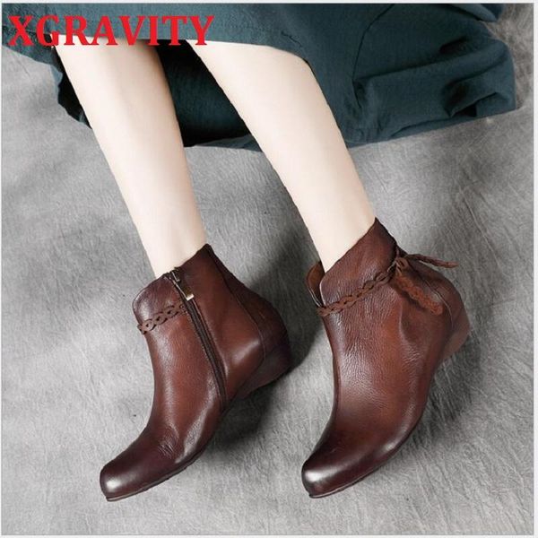 boots xgravity simple ladies pointed toe casual cow genuine leather ethnic short wedge shoes fashion vintage ankle s097, Black
boots xgravity simple ladies pointed toe casual cow genuine leather ethnic short wedge shoes fashion vintage ankle s097, Black