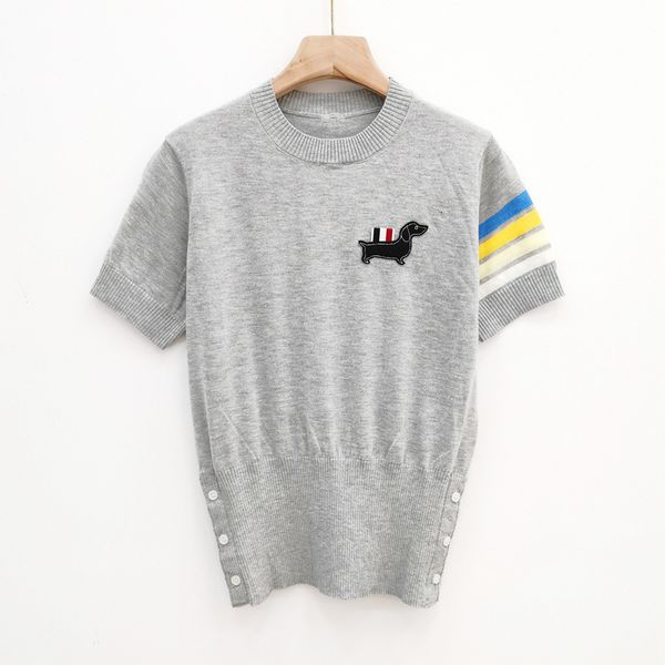sweater knit tb 2021 spring / summer academic dog pattern fashion stripe color matching round neck t-shirt short sleeve, White;black
sweater knit tb 2021 spring / summer academic dog pattern fashion stripe color matching round neck t-shirt short sleeve, White;black