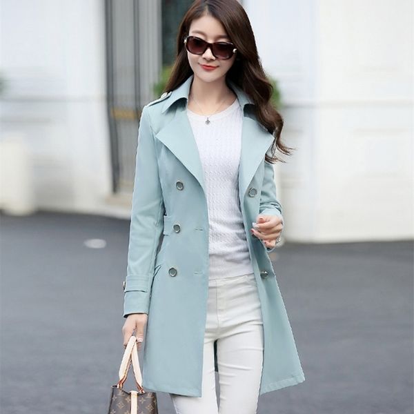spring and autumn women's fashion coat double snap women slim thin large yard long classic windbreaker jacket 210825, Tan;black
spring and autumn women's fashion coat double snap women slim thin large yard long classic windbreaker jacket 210825, Tan;black