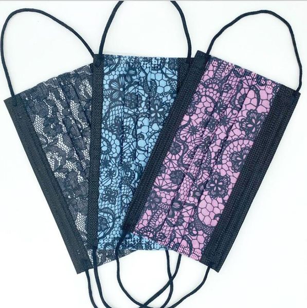 party fashion 3 layer 95% filtration efficiency black lace flower printing disposable face masks non-woven dustproof prevention influenza fa
party fashion 3 layer 95% filtration efficiency black lace flower printing disposable face masks non-woven dustproof prevention influenza fa