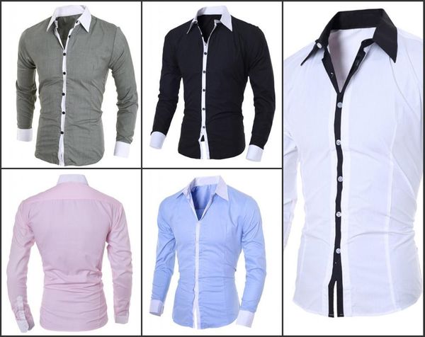 men fashion shirt casual slim long sleeve solid shirts blouse men's, White;black
men fashion shirt casual slim long sleeve solid shirts blouse men's, White;black