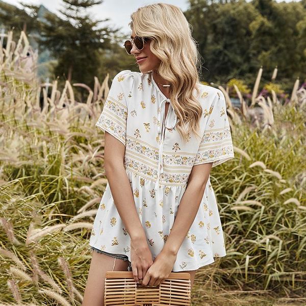 women's blouses & shirts fashion floral print shirt casual short sleeve blouse ladies summer clothes for women round neck printing, White
women's blouses & shirts fashion floral print shirt casual short sleeve blouse ladies summer clothes for women round neck printing, White
