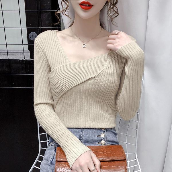 women's sweaters women and pullovers long sleeve knitted v neck crossed wrap autumn female fashion, White;black
women's sweaters women and pullovers long sleeve knitted v neck crossed wrap autumn female fashion, White;black