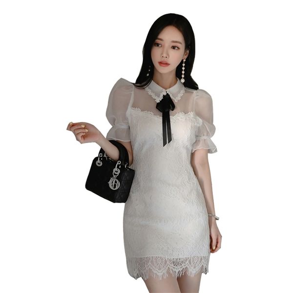 casual women white lace dress summer fashion mesh patchwork short puff sleeve bowknot ladies party mini vestidos 210514, Black;gray
casual women white lace dress summer fashion mesh patchwork short puff sleeve bowknot ladies party mini vestidos 210514, Black;gray