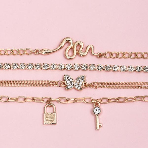 link, chain 4 pcs/set key heart crystal bracelets 2021 summer trendy gold metal butterfly bracelet women girls jewelry party gifts, Black
link, chain 4 pcs/set key heart crystal bracelets 2021 summer trendy gold metal butterfly bracelet women girls jewelry party gifts, Black