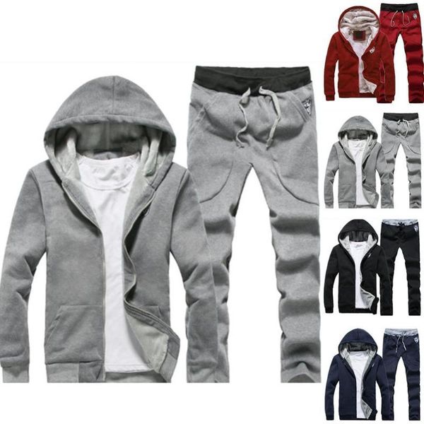 jogging clothing plus size men casual warm tracksuit fleece zipper hooded coat drawstring pants, Black;red
jogging clothing plus size men casual warm tracksuit fleece zipper hooded coat drawstring pants, Black;red