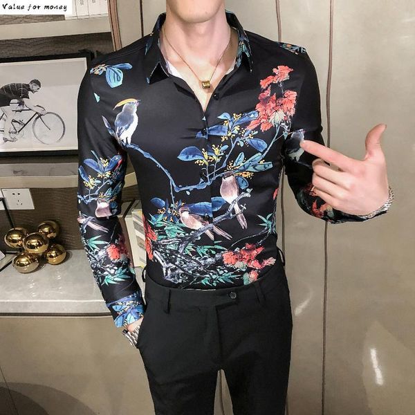 men's casual shirts social long sleeve night club camisas para hombre luxury flower fashion korean slim fi floral t gdce, White;black
men's casual shirts social long sleeve night club camisas para hombre luxury flower fashion korean slim fi floral t gdce, White;black