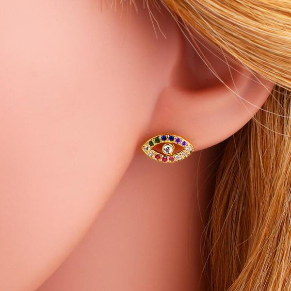 small colorful evil eye copper stud earrings for woman luxury gold color rainbow micro cubic zirconia, Golden;silver
small colorful evil eye copper stud earrings for woman luxury gold color rainbow micro cubic zirconia, Golden;silver