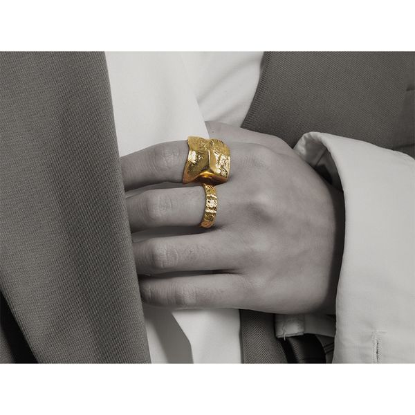 high color retention vacuum plating 18k real gold irregular concave convex aluminum foil texture heavy industry ring female ins minority, Silver
high color retention vacuum plating 18k real gold irregular concave convex aluminum foil texture heavy industry ring female ins minority, Silver