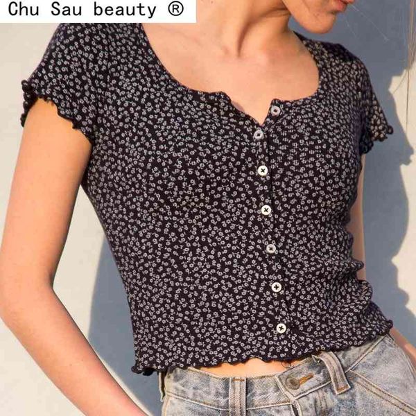 t-shirt female short-sleeved summer trend women's bm style vintage floral round neck single breasted fashion 210508, White
t-shirt female short-sleeved summer trend women's bm style vintage floral round neck single breasted fashion 210508, White