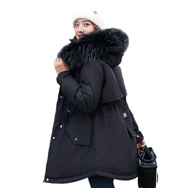 women's down & parkas solid color big fur collar slim-fit plush lining hooded cotton jacket winter thick and warm bread coat, Black
women's down & parkas solid color big fur collar slim-fit plush lining hooded cotton jacket winter thick and warm bread coat, Black