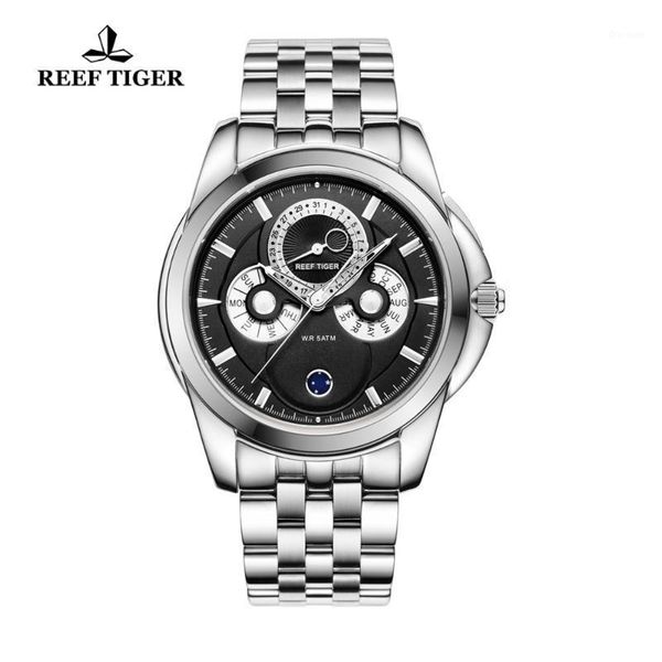 reef tiger/rt fashion moon phase watches for men full stainless steel waterproof rga830 wristwatches, Slivery;brown
reef tiger/rt fashion moon phase watches for men full stainless steel waterproof rga830 wristwatches, Slivery;brown