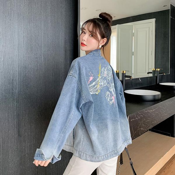 women's jackets 2021 spring autumn arrival denim jacket floral print full sleeve loose harajuku casual jeans coat outerwear, Black;brown
women's jackets 2021 spring autumn arrival denim jacket floral print full sleeve loose harajuku casual jeans coat outerwear, Black;brown