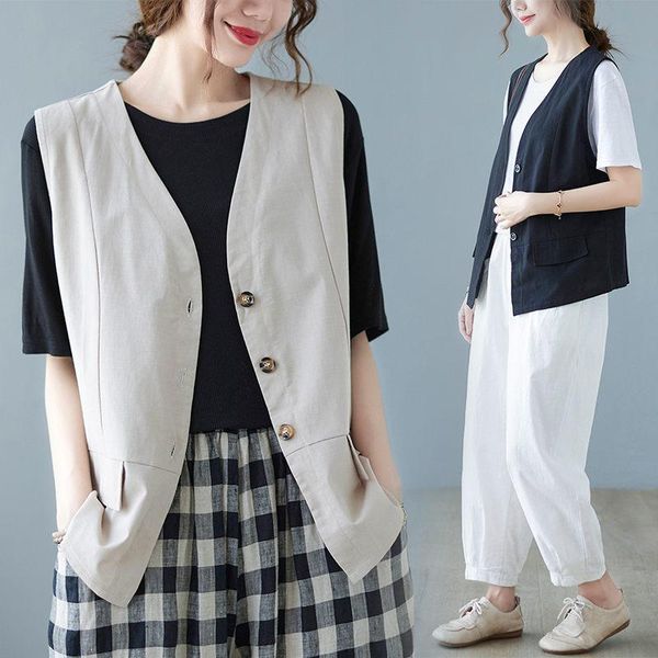 women's vests korean retro cotton and linen waistcoat jacket summer loose v-neck vest solid color casual wild sleeveless zh1410, Black;white
women's vests korean retro cotton and linen waistcoat jacket summer loose v-neck vest solid color casual wild sleeveless zh1410, Black;white