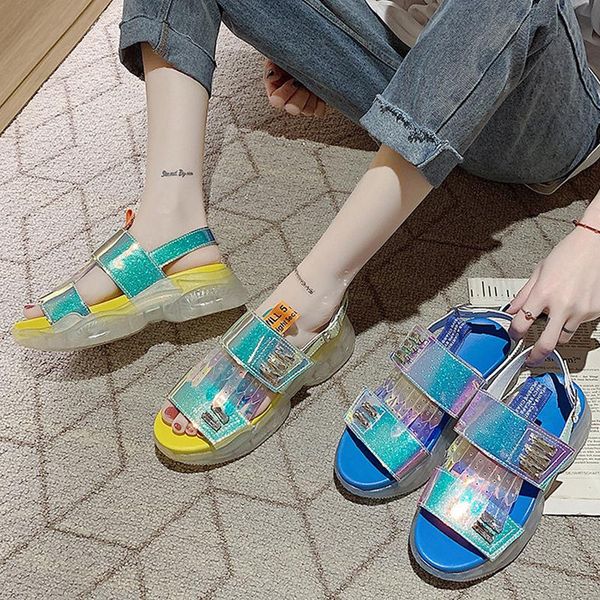 sandals women's 2021 summer european station jelly color laser crystal sole beach shoes wedge heels fashion thick increased, Black
sandals women's 2021 summer european station jelly color laser crystal sole beach shoes wedge heels fashion thick increased, Black