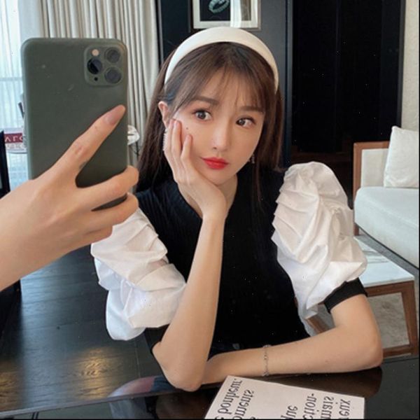 chic women sweaters pullover sweater fashion puff sleeve stretch knit body patched poplin modern lady ruffles, White;black
chic women sweaters pullover sweater fashion puff sleeve stretch knit body patched poplin modern lady ruffles, White;black