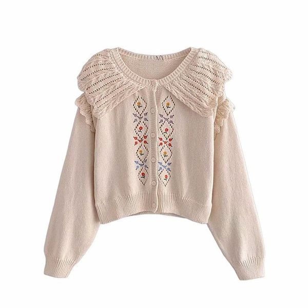 women's knits & tees puwd sweet women beige embroidery knitted cardigan 2021 autumn fashion female slim ruffle cardigans ladies crochet, White
women's knits & tees puwd sweet women beige embroidery knitted cardigan 2021 autumn fashion female slim ruffle cardigans ladies crochet, White