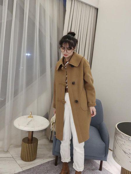 women's wool & blends croissant buckle double-sided cashmere coat for women winter thick temperament mid-length loose woolen, Black
women's wool & blends croissant buckle double-sided cashmere coat for women winter thick temperament mid-length loose woolen, Black