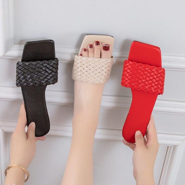 red pu leather weaving beach slippers women summer casual open toe flat heel sandals woman comfort outdoor slides mujer, Black
red pu leather weaving beach slippers women summer casual open toe flat heel sandals woman comfort outdoor slides mujer, Black