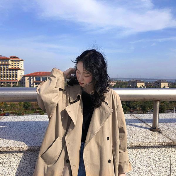 women's trench coats autumn coat solid loose casual long double breasted windbreaker 2021, Tan;black
women's trench coats autumn coat solid loose casual long double breasted windbreaker 2021, Tan;black