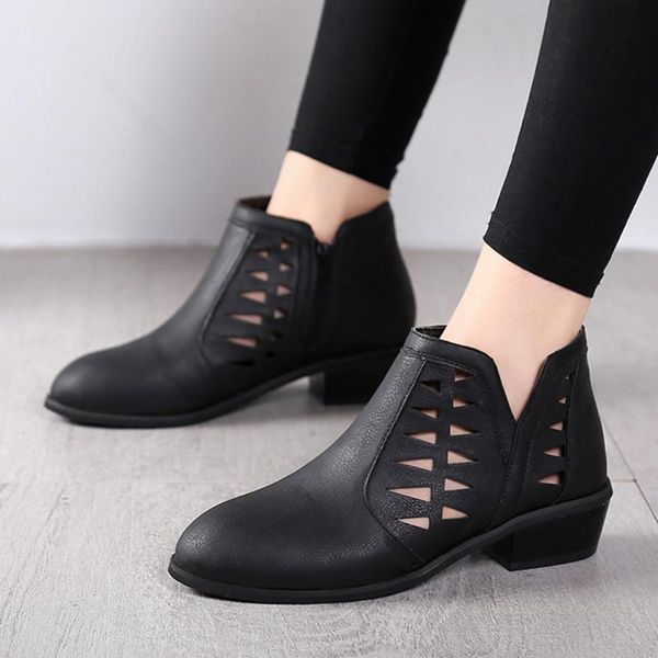 boots fashion vintage chunky shoes for women ankle flat round toes low heels thick heel hollow, Black
boots fashion vintage chunky shoes for women ankle flat round toes low heels thick heel hollow, Black