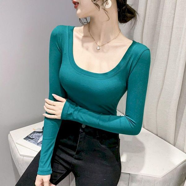 running jerseys fall women t-shirts long-sleeved u-neck tight-fitting bottoming tank neckline solid color cotton low-neck workout, Black;blue
running jerseys fall women t-shirts long-sleeved u-neck tight-fitting bottoming tank neckline solid color cotton low-neck workout, Black;blue