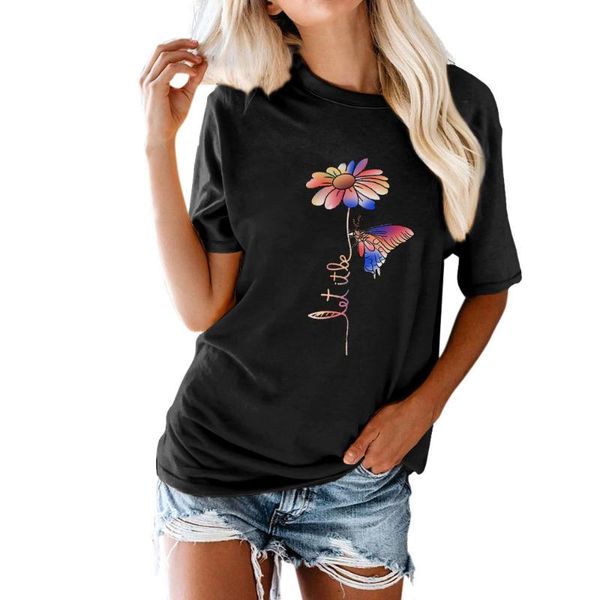 women's t-shirt fashion blazers cross-border little daisy butterfly pattern printing round collar leisure and comfortable t, White
women's t-shirt fashion blazers cross-border little daisy butterfly pattern printing round collar leisure and comfortable t, White