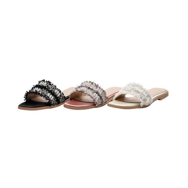 women's summer slippers sweet style pearl knitting sardin cloth slides open toe indoor ladies shoes gift for women, Black
women's summer slippers sweet style pearl knitting sardin cloth slides open toe indoor ladies shoes gift for women, Black