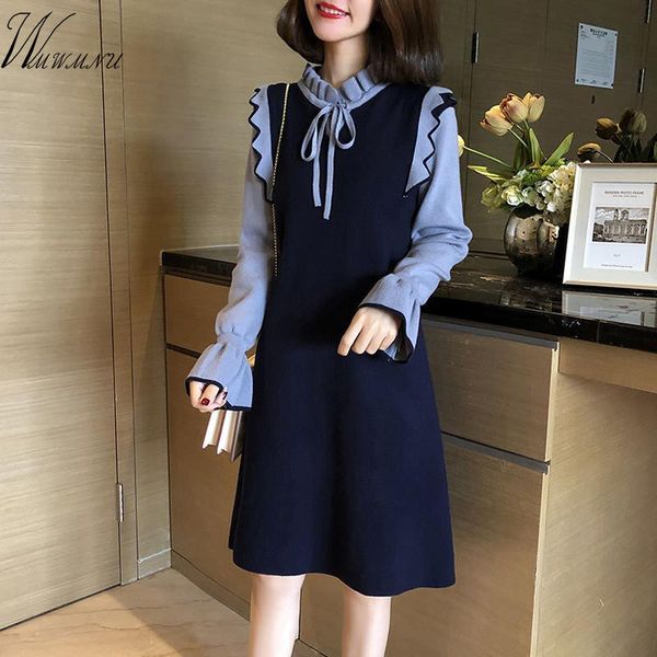 pink solid frill bow tie knit casual dress women 2021 spring vintage a line long flare sleeve ladies daily dresses girls school, Black;gray
pink solid frill bow tie knit casual dress women 2021 spring vintage a line long flare sleeve ladies daily dresses girls school, Black;gray