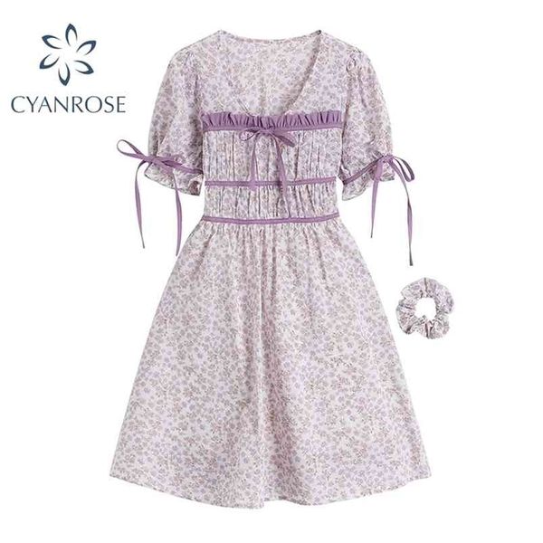 women sweet purple bow lace up dress summer fashion korean style puff short sleeve harajuku holiday folds clothes 210515, Black;gray
women sweet purple bow lace up dress summer fashion korean style puff short sleeve harajuku holiday folds clothes 210515, Black;gray