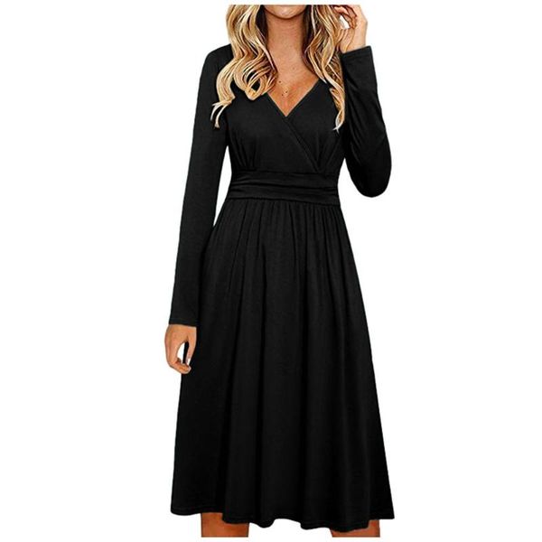 casual dresses autumn women long sleeve v-neck wrap slim solid color midi dress fashion elegant style female 2021 vestidos, Black;gray
casual dresses autumn women long sleeve v-neck wrap slim solid color midi dress fashion elegant style female 2021 vestidos, Black;gray