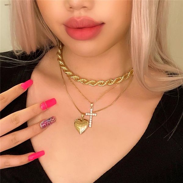 chains exaggeration punk style twist chain necklace female fashion trend simple diamond cross heart-shaped combination jewelry, Silver
chains exaggeration punk style twist chain necklace female fashion trend simple diamond cross heart-shaped combination jewelry, Silver