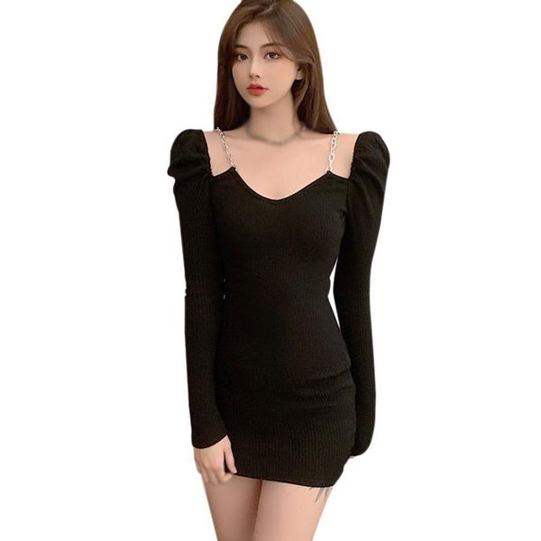 women bodycon dress 2021 french v-neck bag hip female spring slim bottoming shoulder chain long sleeve party vestido casual dresses, Black;gray
women bodycon dress 2021 french v-neck bag hip female spring slim bottoming shoulder chain long sleeve party vestido casual dresses, Black;gray
