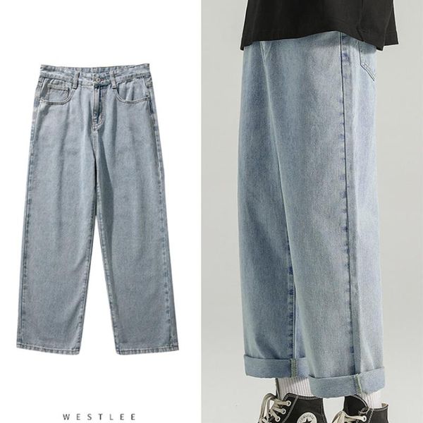 men's jeans loose straight summer thin wide-leg pants korean style trendy nine-point light-colored casual trousers, Blue
men's jeans loose straight summer thin wide-leg pants korean style trendy nine-point light-colored casual trousers, Blue