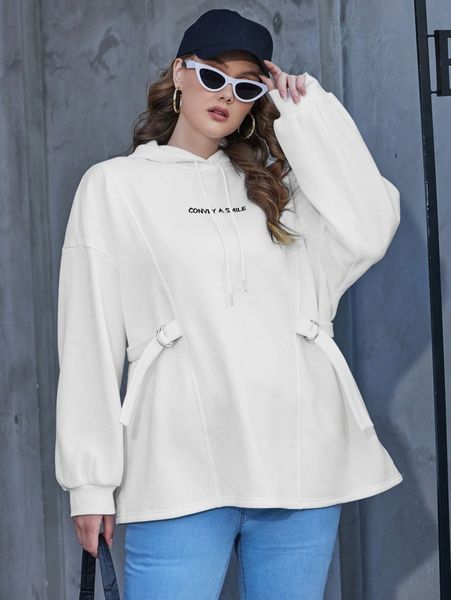 plus letter embroidery buckle detail drop shoulder hoodie u0di#, Black
plus letter embroidery buckle detail drop shoulder hoodie u0di#, Black