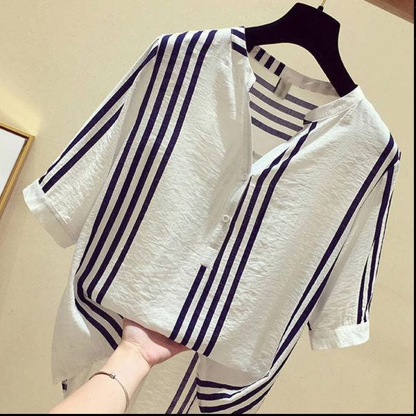 f womens shirts je summer women shirt plus size short sleeve loose casual v neck ladies vertical striped blouses, White
f womens shirts je summer women shirt plus size short sleeve loose casual v neck ladies vertical striped blouses, White