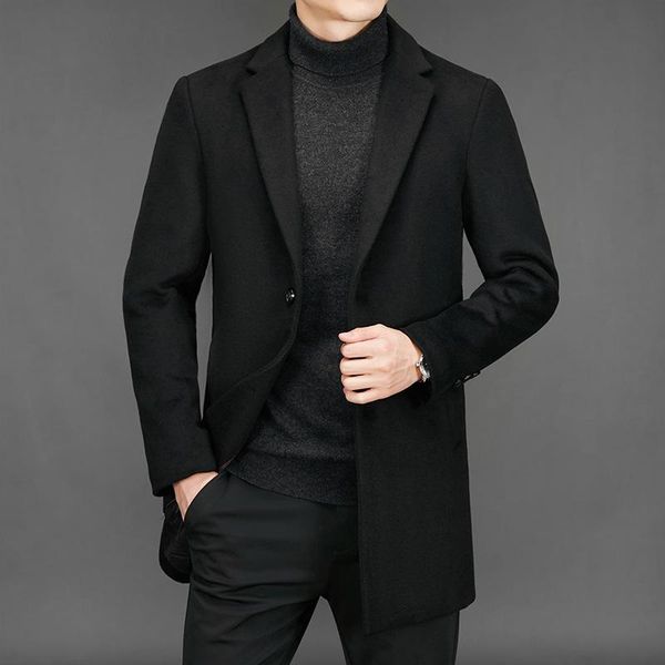 men's wool & blends woolen jacket 2021 autumn and winter mid-length suit lapel windbreaker slim solid color coat men clothing, Black
men's wool & blends woolen jacket 2021 autumn and winter mid-length suit lapel windbreaker slim solid color coat men clothing, Black