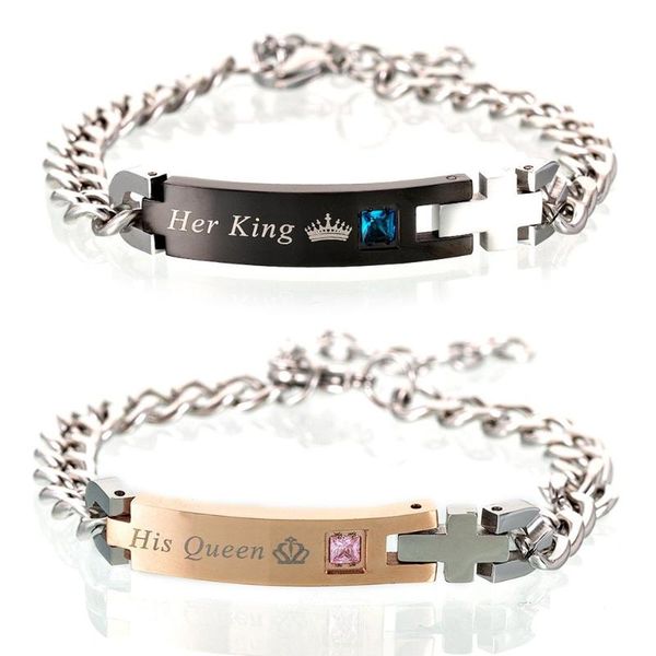 link, chain lover's bracelets her king his queen couple titanium stainless steel charming gift matching set for couples, Black
link, chain lover's bracelets her king his queen couple titanium stainless steel charming gift matching set for couples, Black