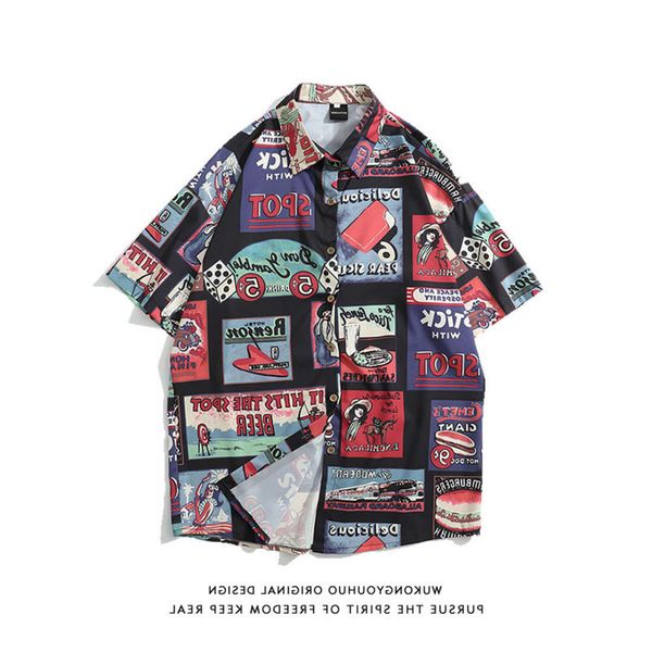 dresses men's wear ins super full print short sleeve fashion brand loose couple lazy fenghua shirt man, White;black
dresses men's wear ins super full print short sleeve fashion brand loose couple lazy fenghua shirt man, White;black