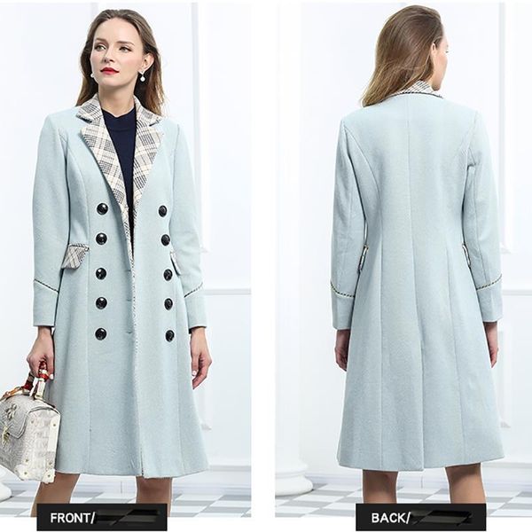 women's wool & blends only plus winter women double breast buttons coats trends korean style long fashion slim lapel splicing coat, Black
women's wool & blends only plus winter women double breast buttons coats trends korean style long fashion slim lapel splicing coat, Black