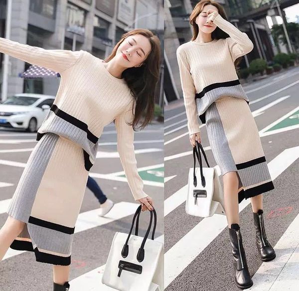 two piece dress women's jersey suit fall style loose color matching sweater irregular skirt two-piece casual temperament w9wc, White
two piece dress women's jersey suit fall style loose color matching sweater irregular skirt two-piece casual temperament w9wc, White