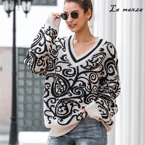 winter fashion 2021 women print sweater casual v-neck lantern sleeves loose pullovers women's sweaters, White;black
winter fashion 2021 women print sweater casual v-neck lantern sleeves loose pullovers women's sweaters, White;black