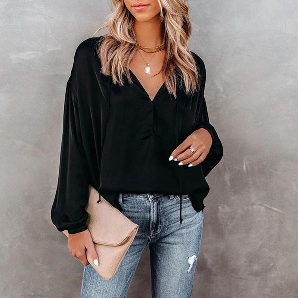 women's blouses & shirts fashion women ladies solid color v-neck lantern long-sleeved button casual shirt chemise femme blusas y camisa, White
women's blouses & shirts fashion women ladies solid color v-neck lantern long-sleeved button casual shirt chemise femme blusas y camisa, White