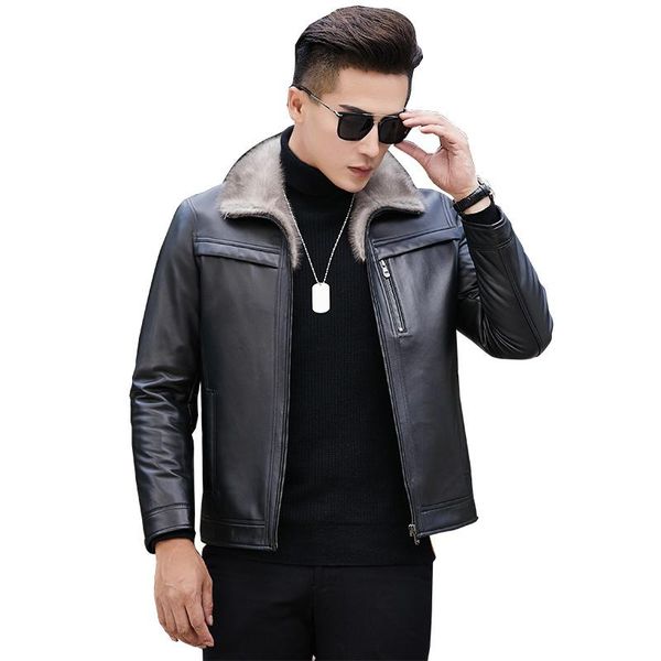 men's leather & faux genuine jacket men winter sheepskin mens real collar warm duck down coats yy618, Black
men's leather & faux genuine jacket men winter sheepskin mens real collar warm duck down coats yy618, Black