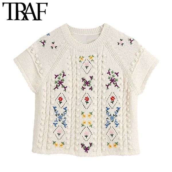 traf women fashion floral embroidery cropped knitted sweater vintage o neck short sleeve female pullovers chic 210415, White;black
traf women fashion floral embroidery cropped knitted sweater vintage o neck short sleeve female pullovers chic 210415, White;black
