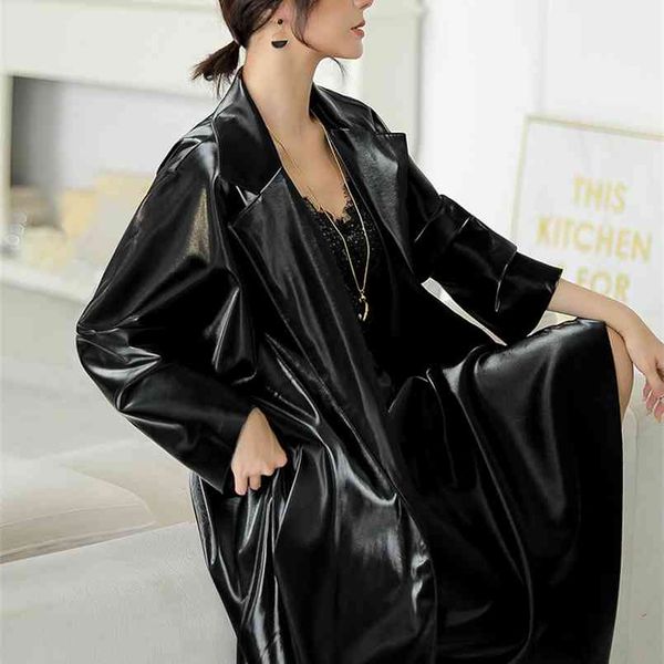 nerazzurri autumn long oversized shiny patent leather trench coat for women spring belt waterproof raincoat korean fashion 210909, Black
nerazzurri autumn long oversized shiny patent leather trench coat for women spring belt waterproof raincoat korean fashion 210909, Black